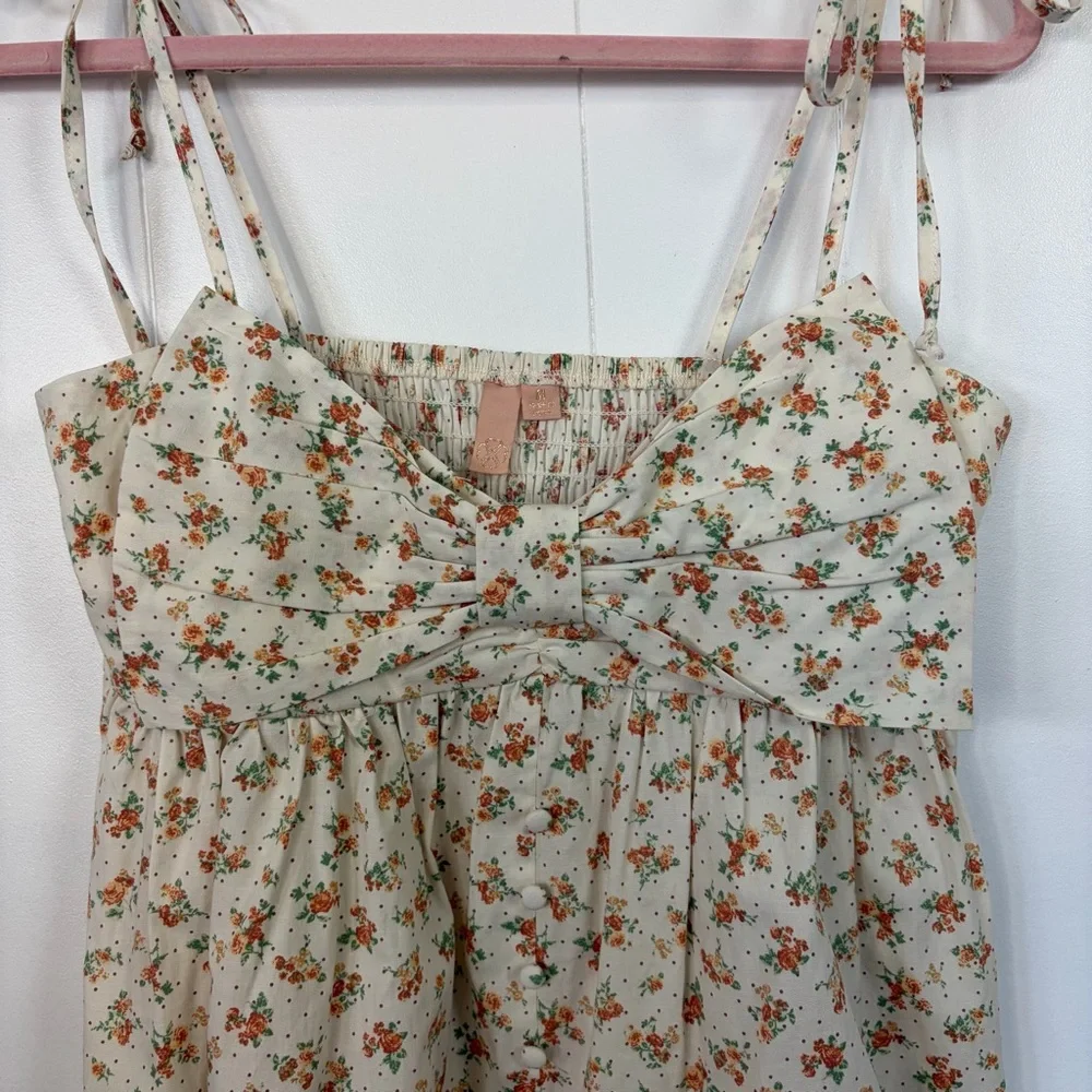 Evolutionary Floral Summer Mini Sundress Bow Dress Boho Cottagecore size medium - Picture 4 of 13